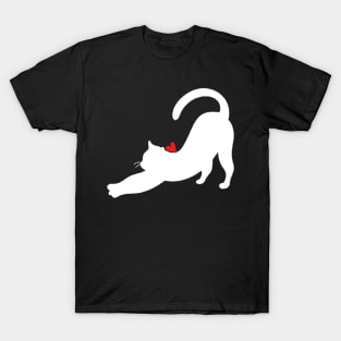 White Yoga Cat and Heart T-Shirt